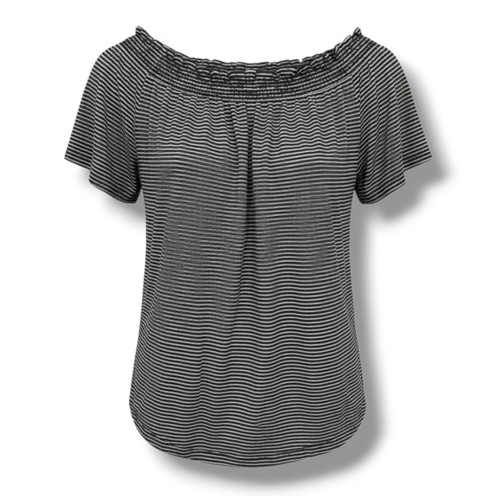 Sonoma Goods for Life women's Plus Size black white striped short sleeves blouse